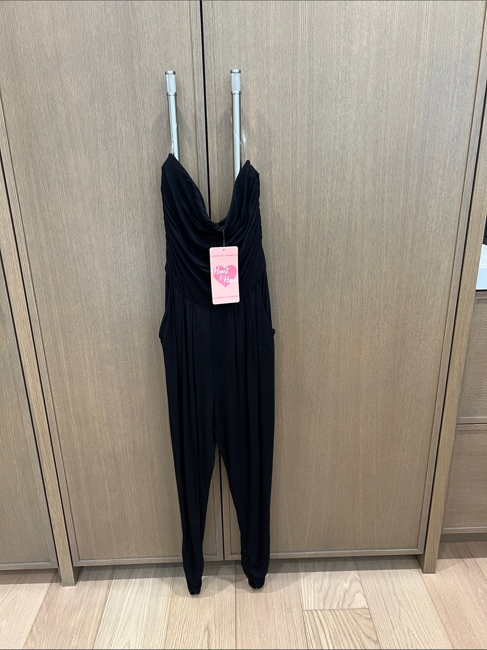 Heart Hips Black Strapless Draped Jumpsuit
